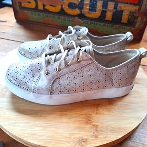 Sperry Top Sider Shoes, Girl Size 2, Gold Beige Loafers Sneakers, Crest Vibe